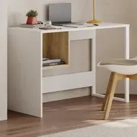Model Single Shelf Computer Desk with Storage - White, Oak
