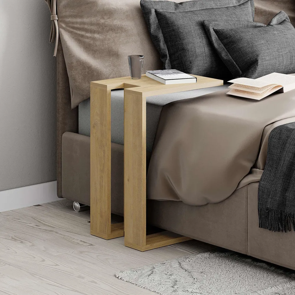 Muju C-Shape Side Table - Cream, Oak