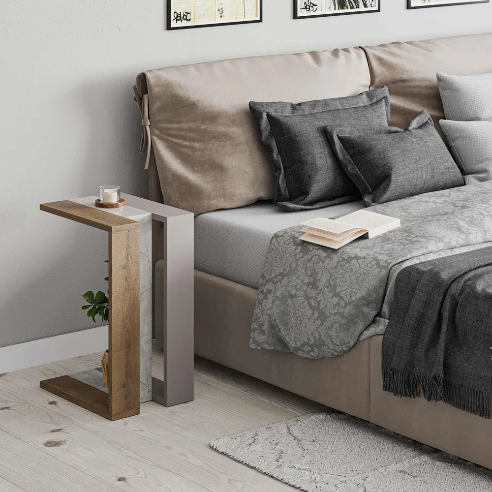 Muju C-Shape Side Table - Mocha Grey, Oak