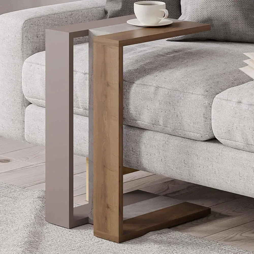 Muju C-Shape Side Table - Mocha Grey, Oak
