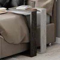 Muju C Shape Side Table - Oak, Dark Coffee Gold Marble