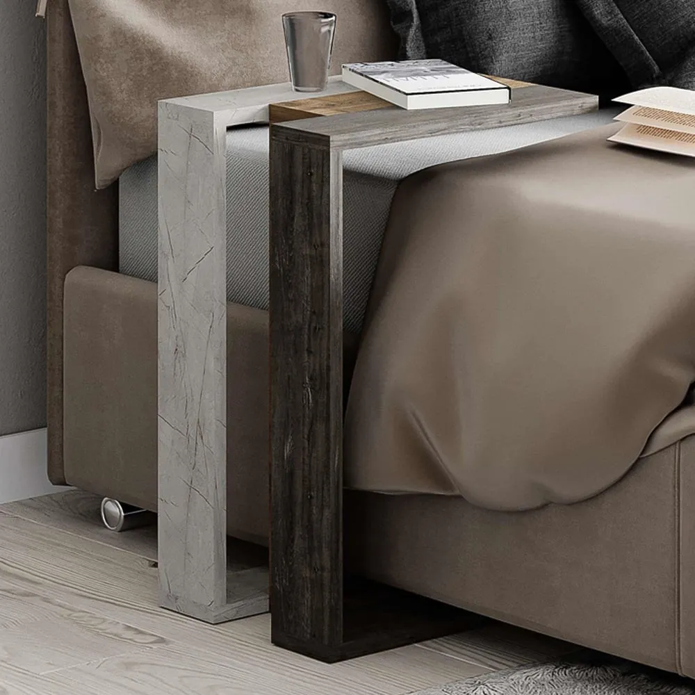 Muju C Shape Side Table - Oak, Dark Coffee Gold Marble