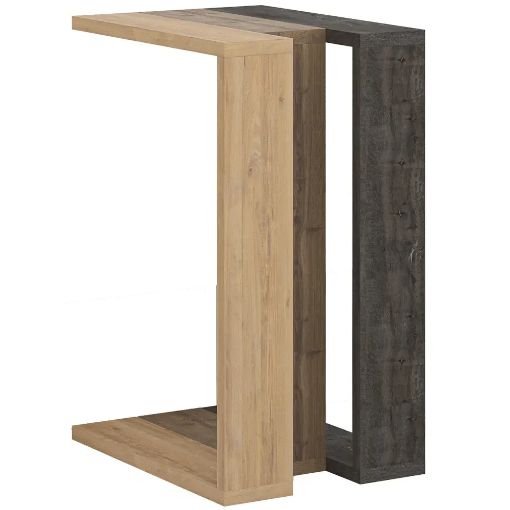 Muju C Shape Side Table with Side Support - Oak, Dark Coffee