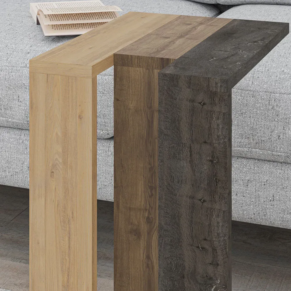 Muju C Shape Side Table with Side Support - Oak, Dark Coffee