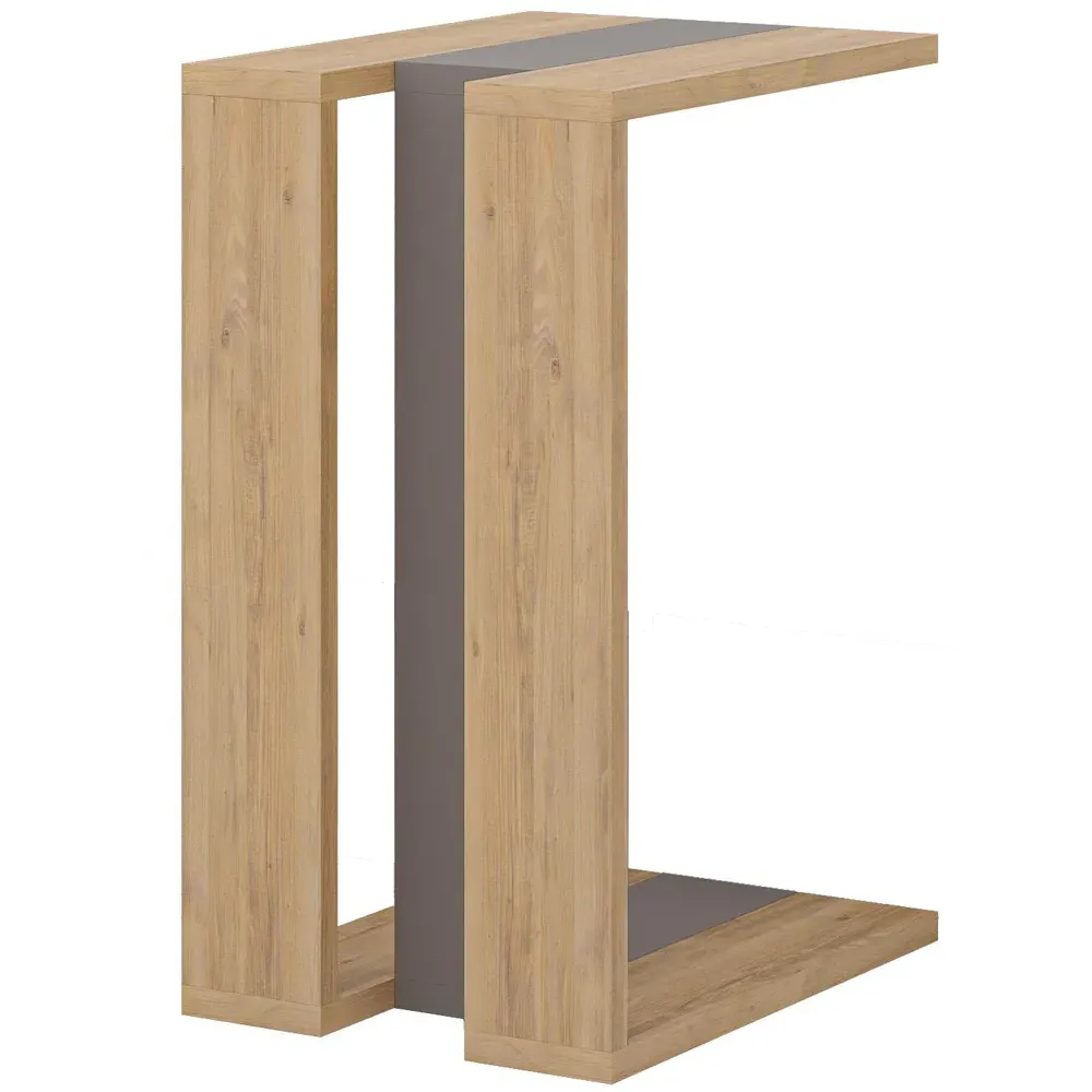 Muju C Shape Side Table with Side Support - Oak, Mocha Grey
