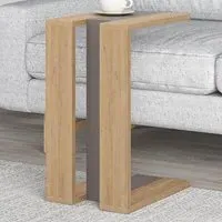 Muju C Shape Side Table with Side Support - Oak, Mocha Grey