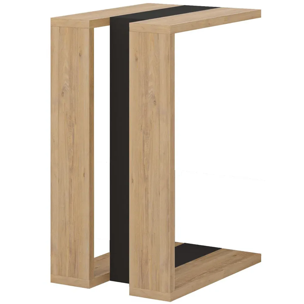 Muju C Shape Side Table with Side Support - Oak, Silky Black