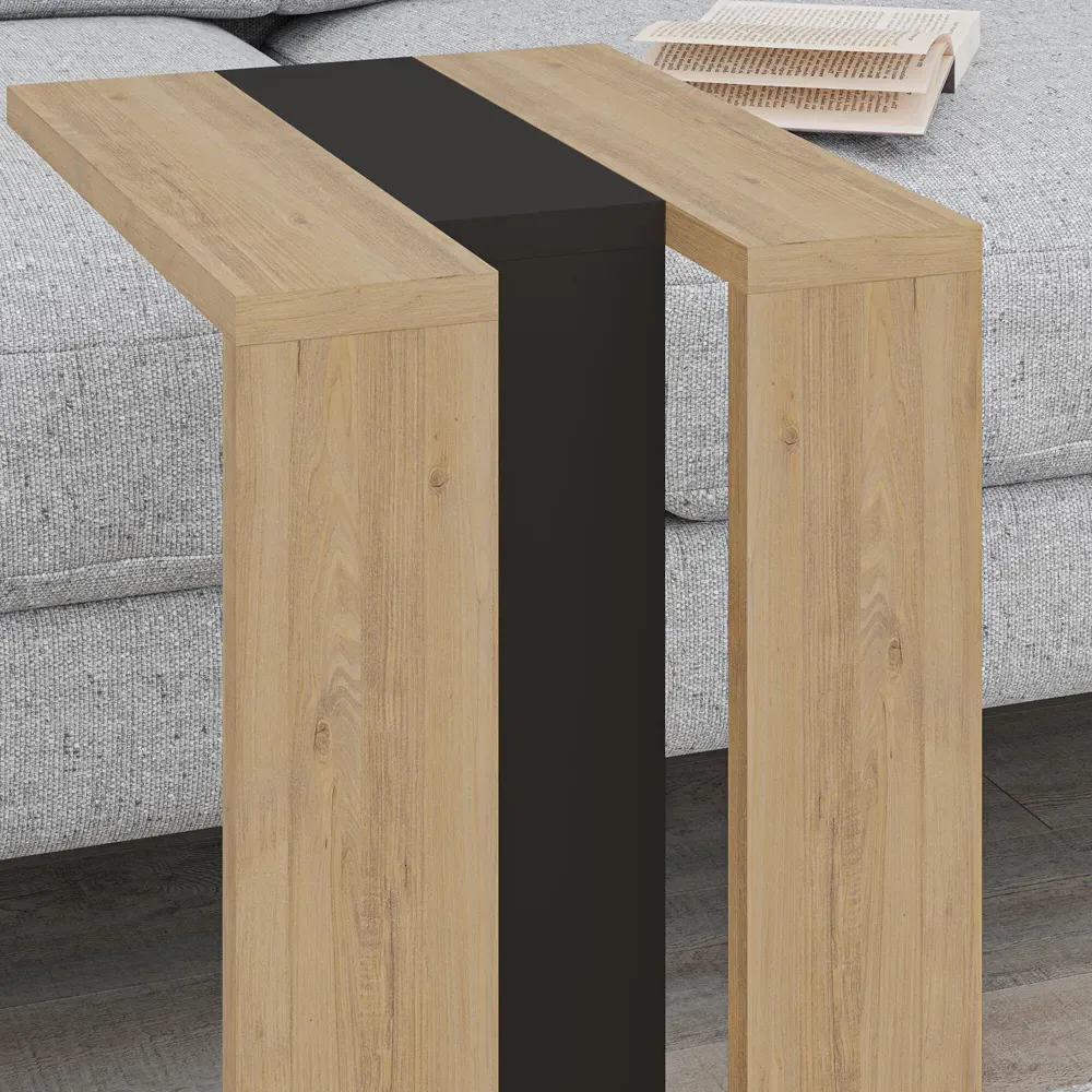 Muju C Shape Side Table with Side Support - Oak, Silky Black