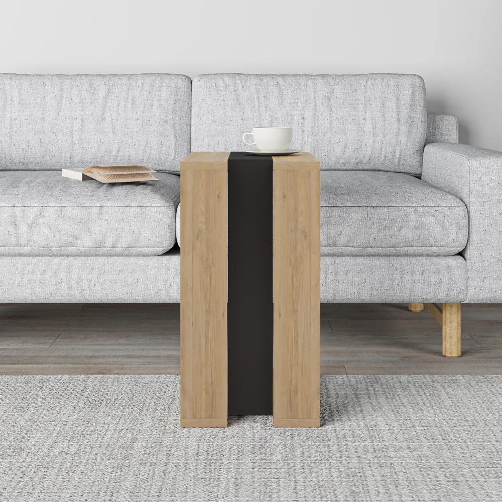 Muju C Shape Side Table with Side Support - Oak, Silky Black