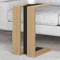 Muju C Shape Side Table with Side Support - Oak, Silky Black