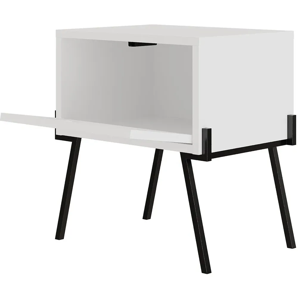 Naive Bedside Table with Storage - White