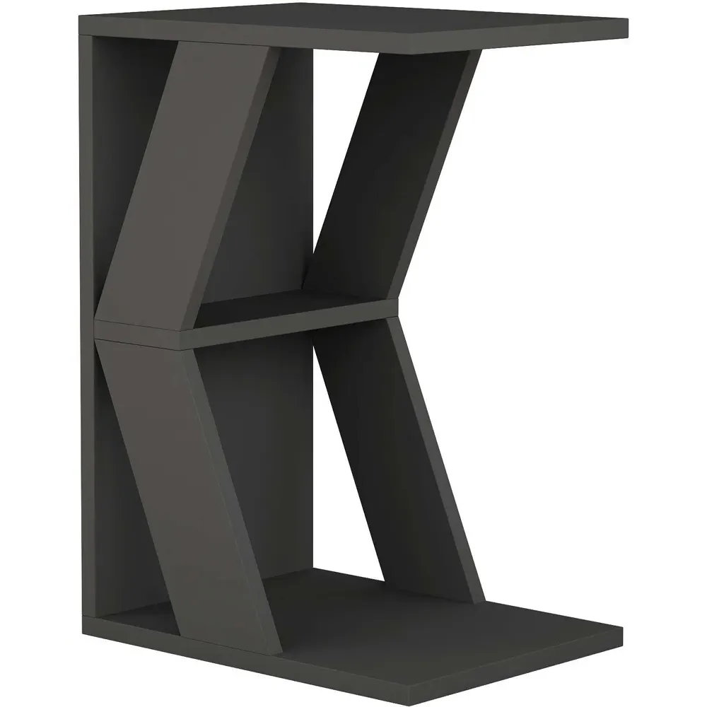 Naze C-Shape Side Table with Shelf - Anthracite