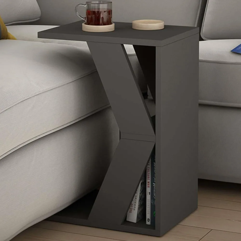 Naze C-Shape Side Table with Shelf - Anthracite image