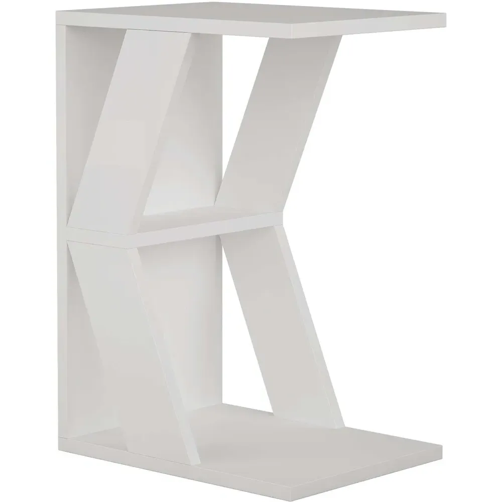 Naze C-Shape Side Table with Shelf - White