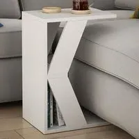 Naze C-Shape Side Table with Shelf - White