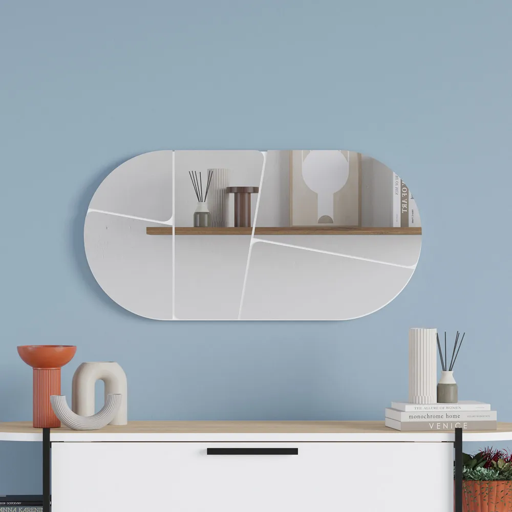 Otis Oval Wall Mirror with Bevelled Edge - White