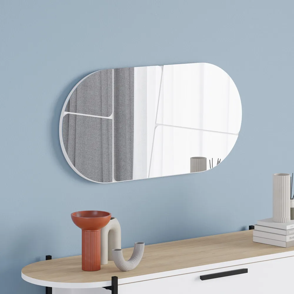 Otis Oval Wall Mirror with Bevelled Edge - White