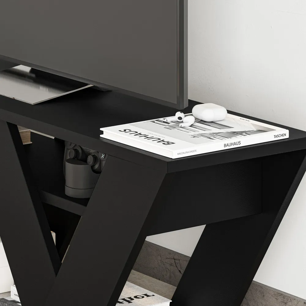 Pipralla 2 Shelf TV Unit with Storage - Black