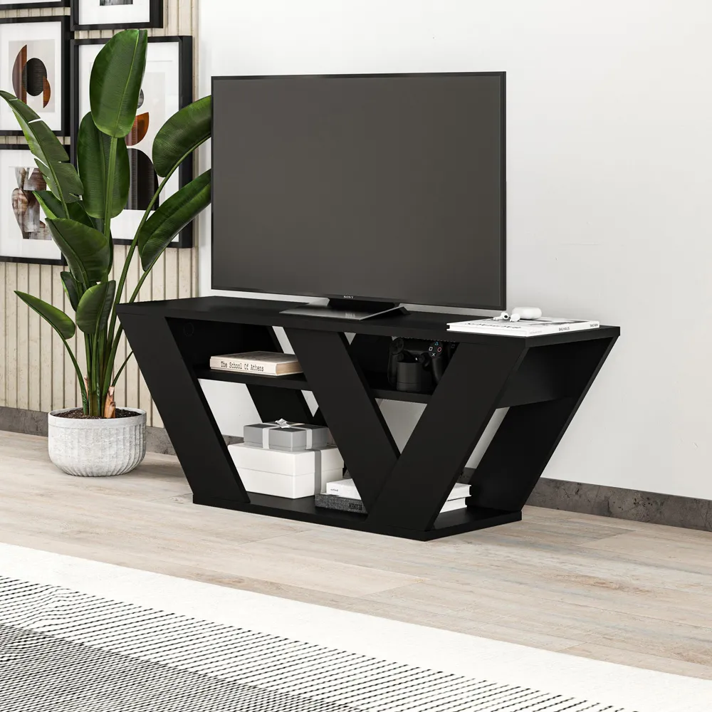 Pipralla 2 Shelf TV Unit with Storage - Black