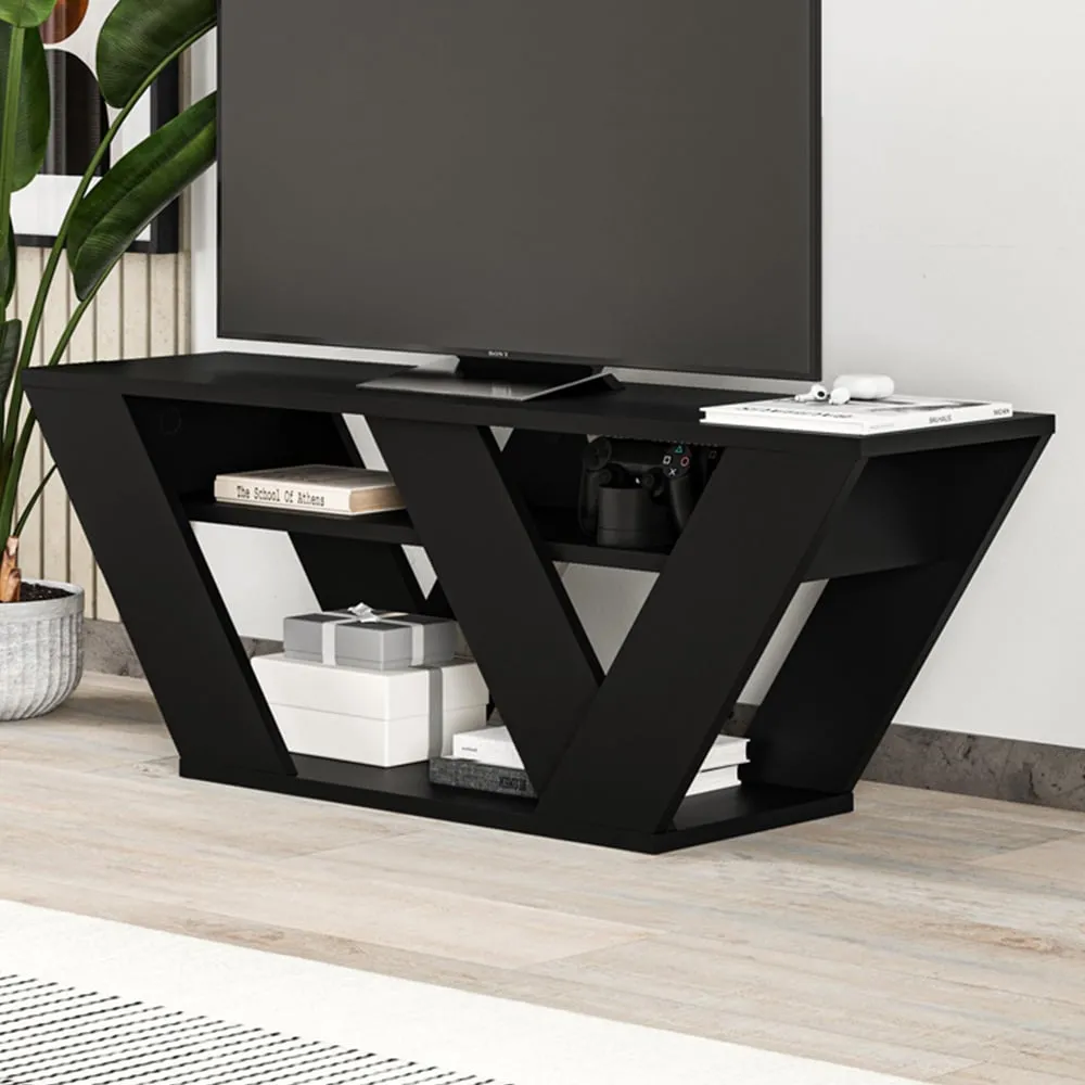 Pipralla 2 Shelf TV Unit with Storage - Black image