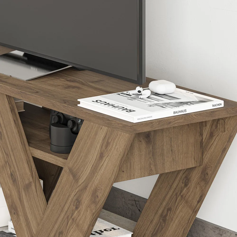 Pipralla 2 Shelf TV Unit with Storage - Brown, Oak Effect