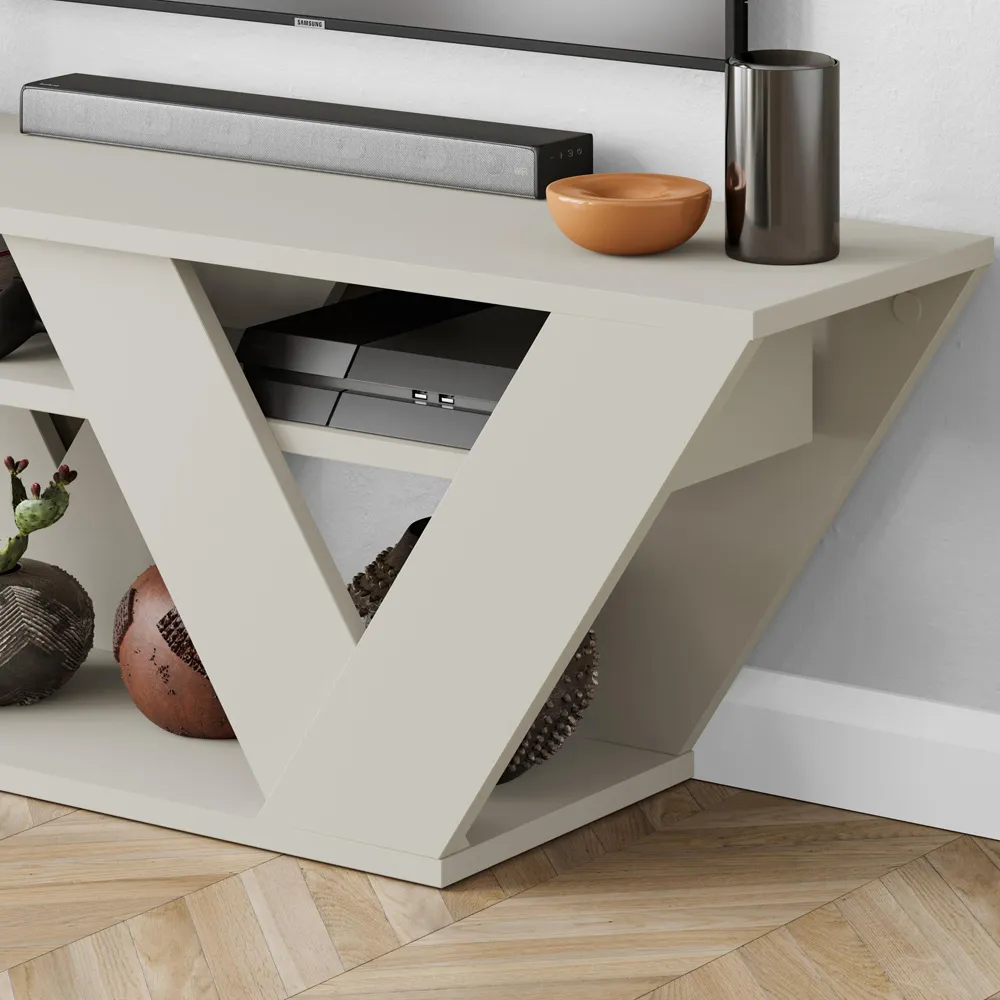Pipralla 2 Shelf TV Unit with Storage - Cream, Sandstone Effect