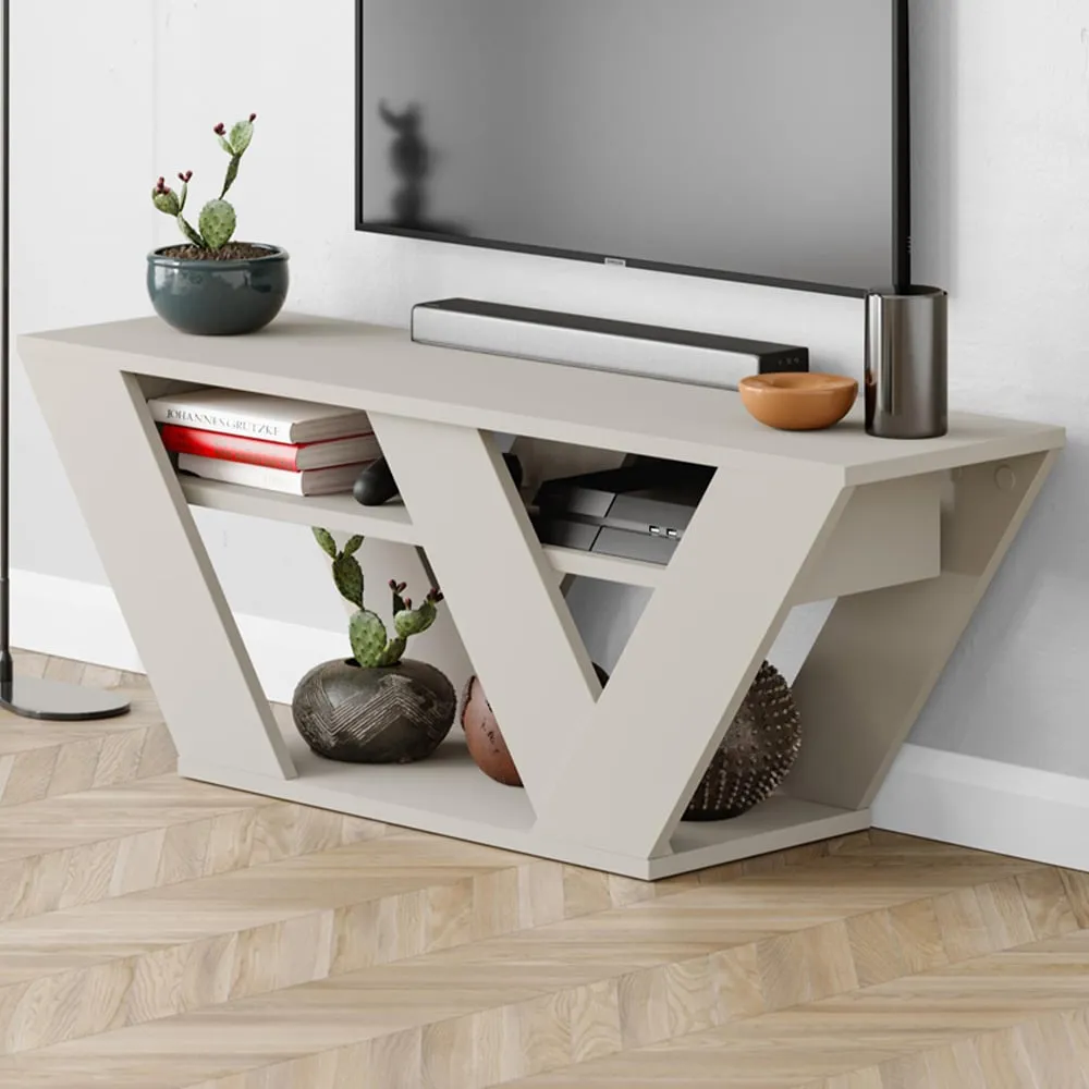 Pipralla 2 Shelf TV Unit with Storage - Cream, Sandstone Effect