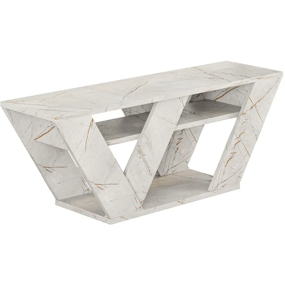 Pipralla 2 Shelf TV Unit with Storage - Gold, Marble Effect