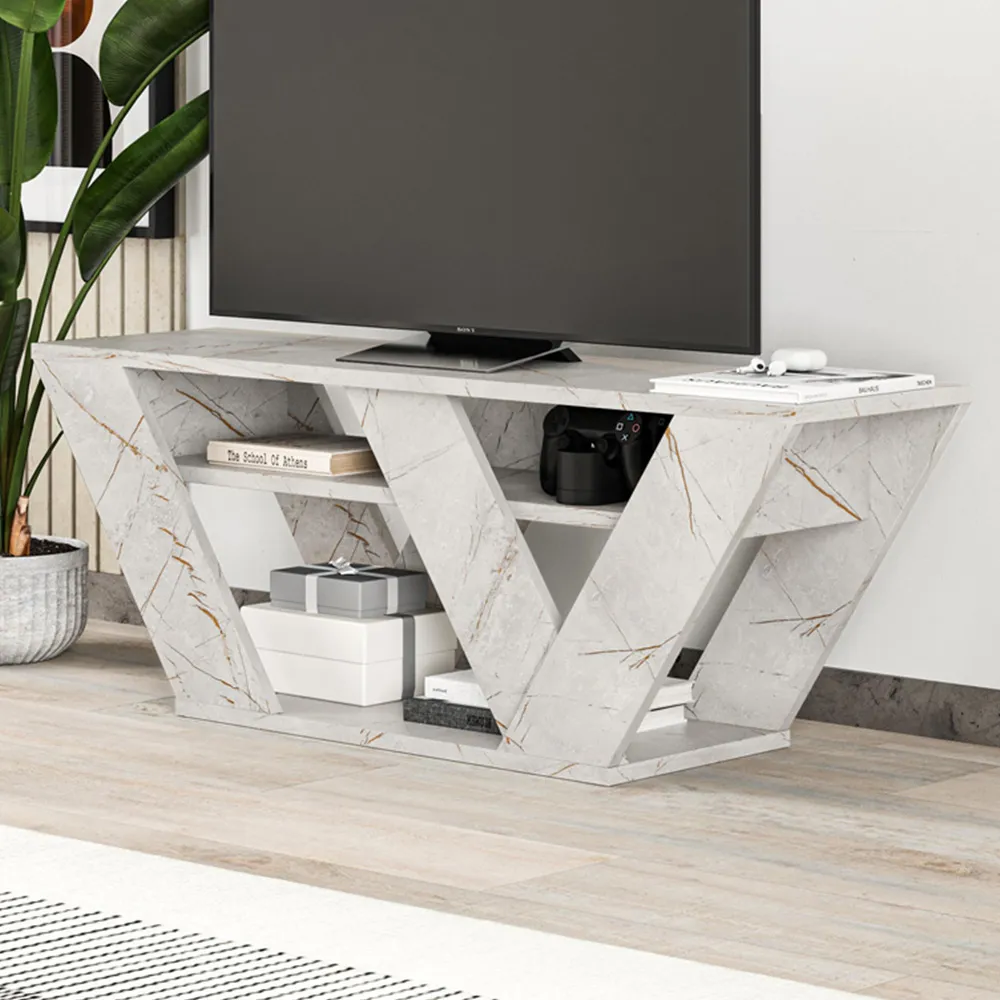 Pipralla 2 Shelf TV Unit with Storage - Gold, Marble Effect