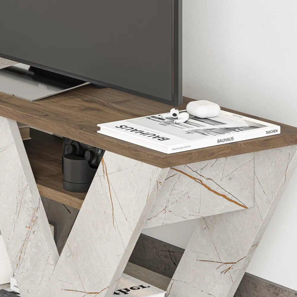 Pipralla 2 Shelf TV Unit with Storage - Multi, Marble Effect