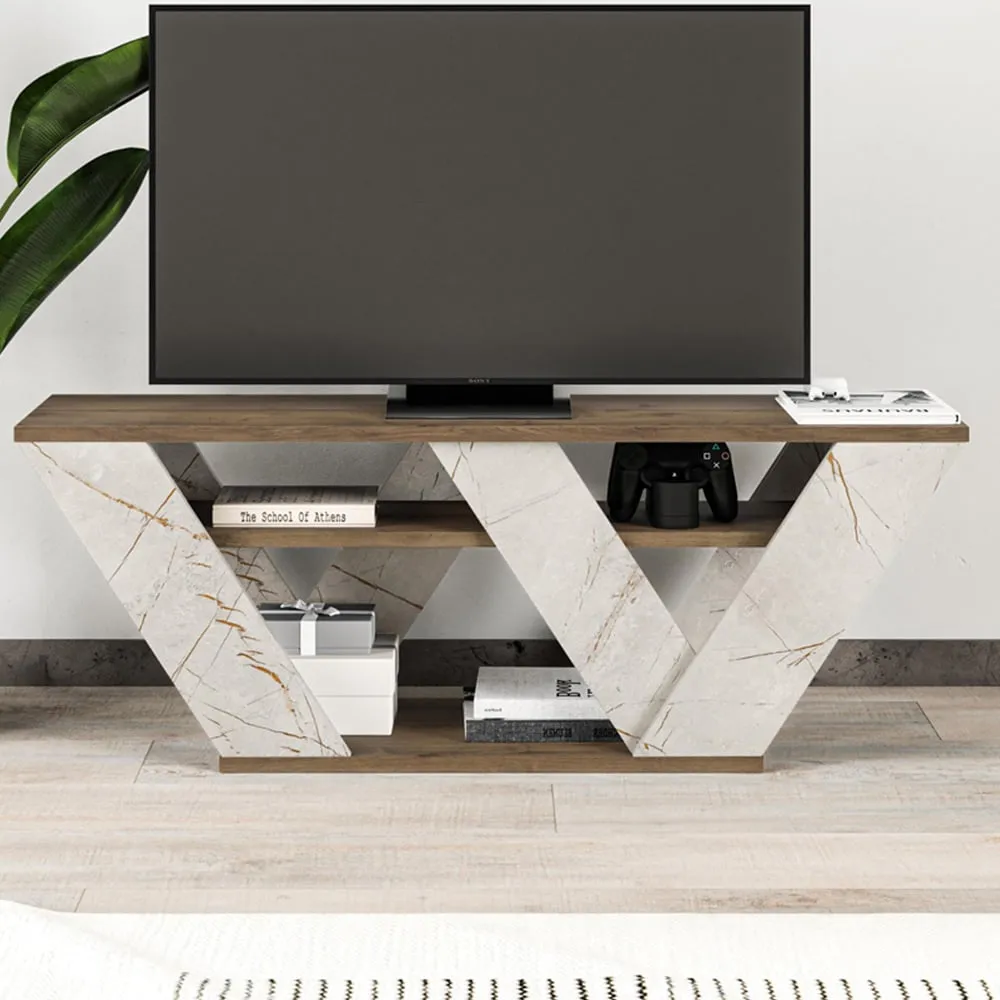 Pipralla 2 Shelf TV Unit with Storage - Multi, Marble Effect