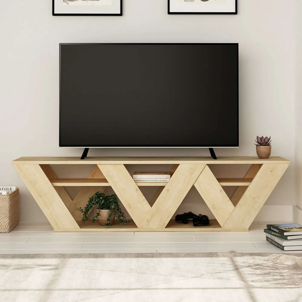 Ralla TV Stand with Shelves - Cream, Oak image