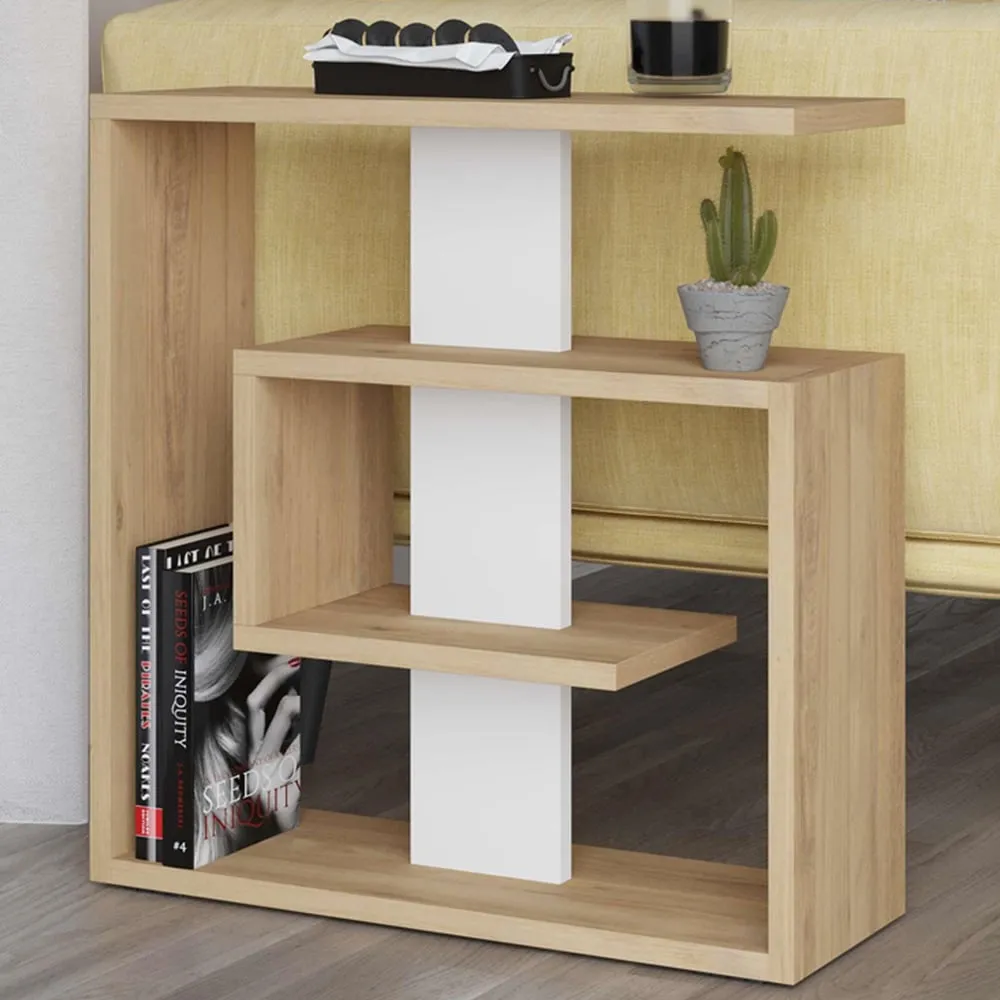 Saly 3-Tier Side Table - Oak and White, Engineered Wood image
