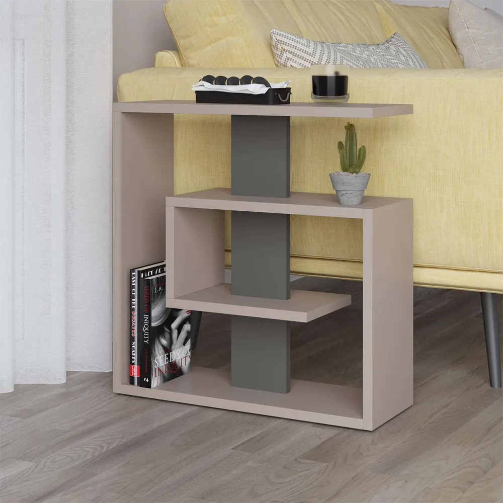 Saly 3-Tier Side Table with Drawer - Grey, Engineered Wood