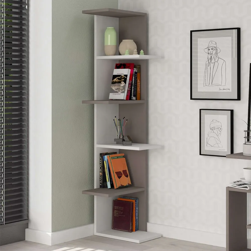 Saso 5 Tier Corner Display Unit - White, Grey