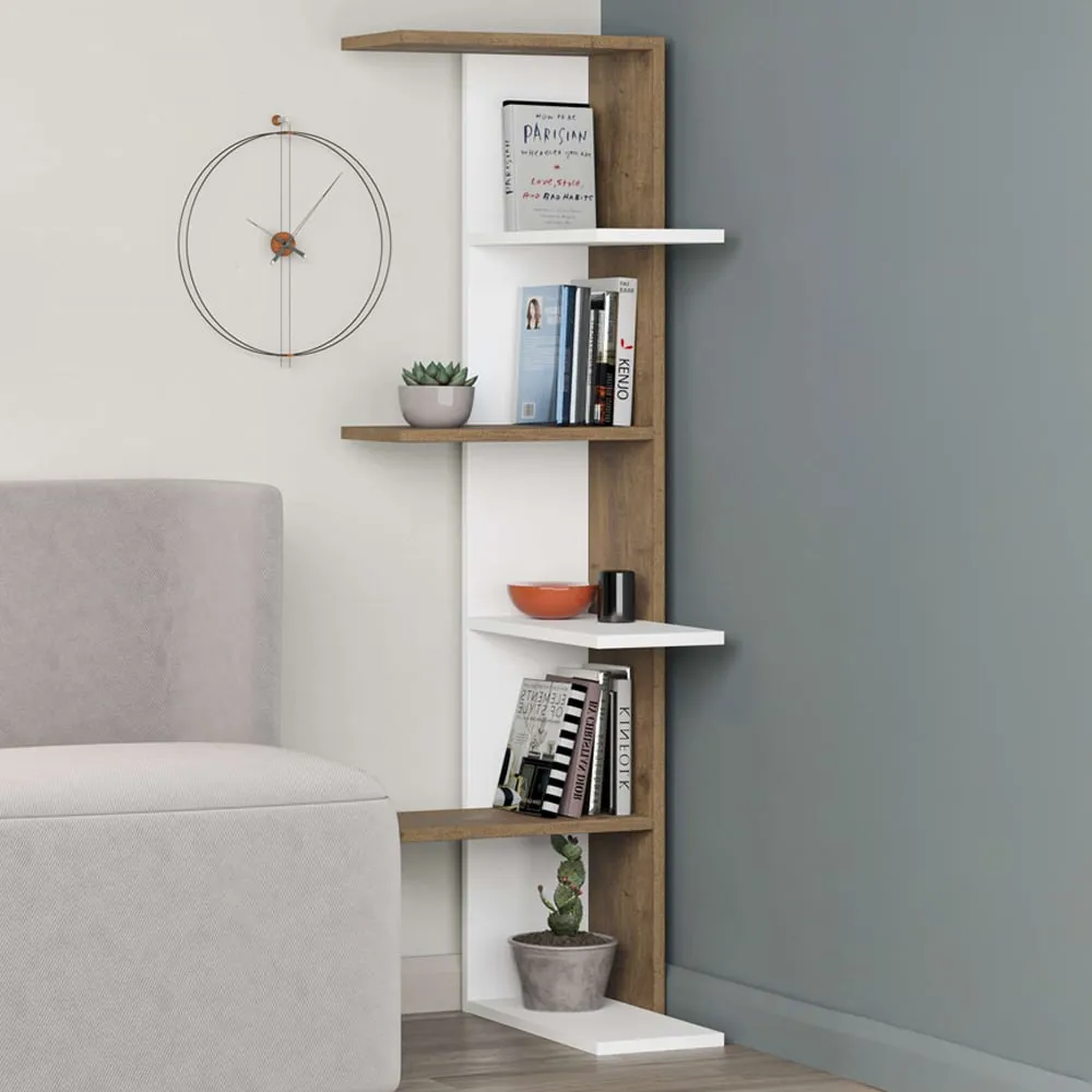 Saso 5 Tier Corner Display Unit - White, Oak