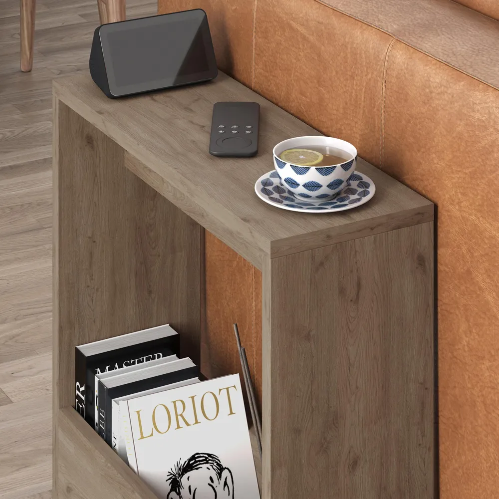 Simpi Side Table with Open Storage Shelf - Cream, Oak Effect