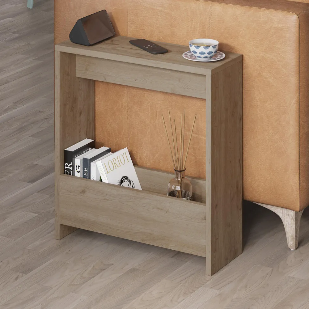 Simpi Side Table with Open Storage Shelf - Cream, Oak Effect