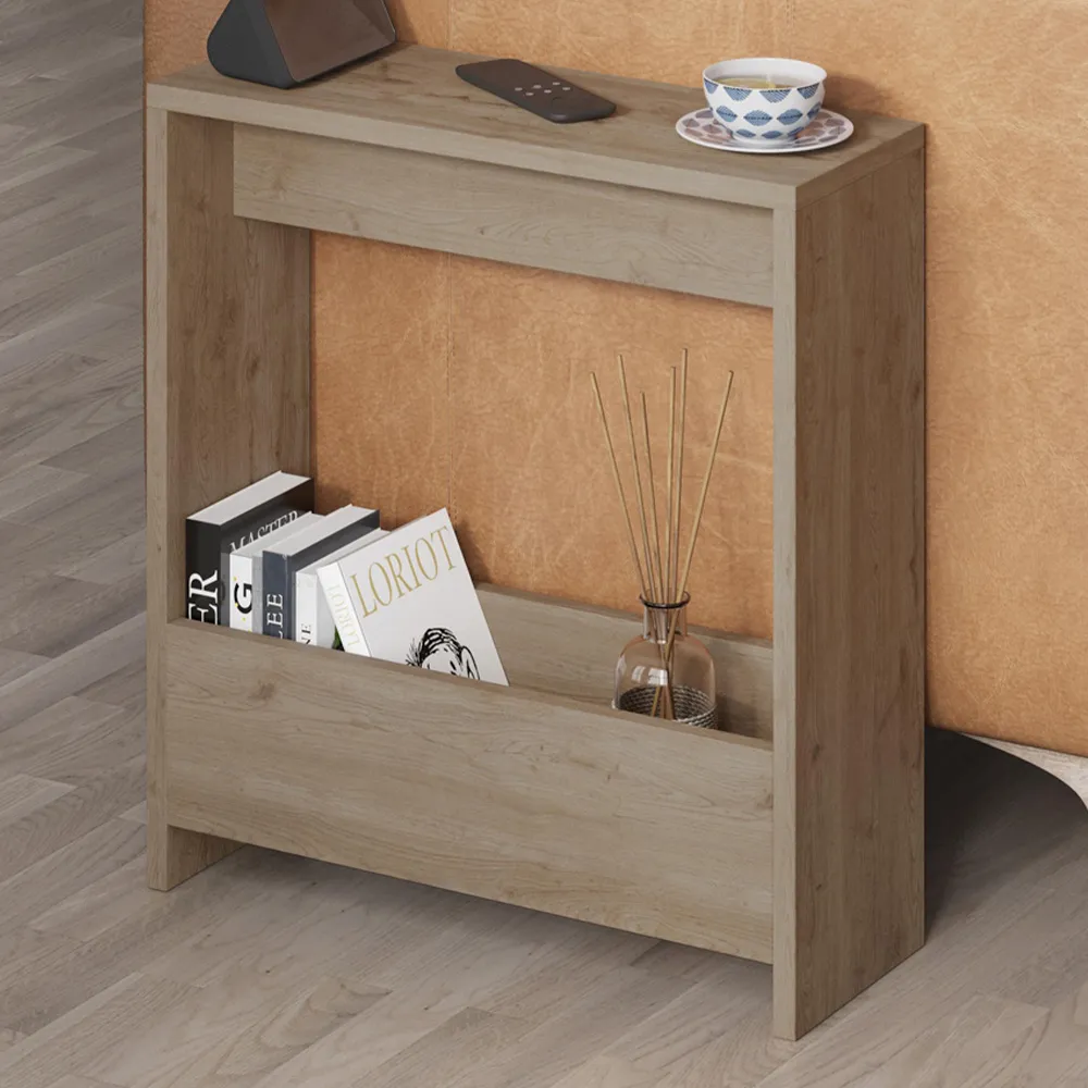 Simpi Side Table with Open Storage Shelf - Cream, Oak Effect