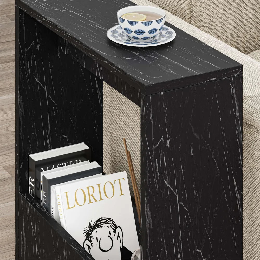 Simpi Side Table with Storage - Black, Marble Effect