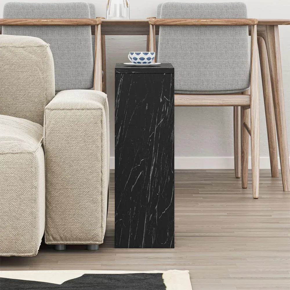 Simpi Side Table with Storage - Black, Marble Effect