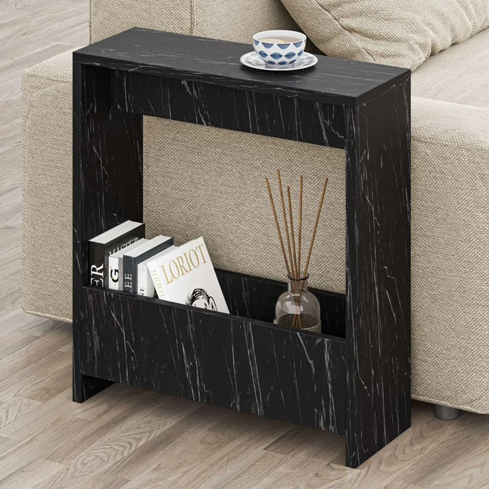 Simpi Side Table with Storage - Black, Marble Effect image