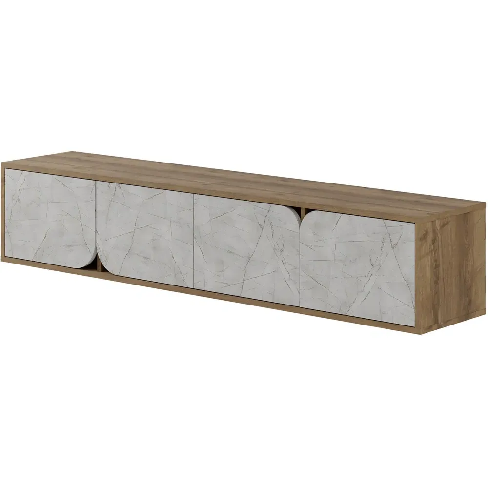 Spark 4 Door TV Unit with Storage - Gold Marble, Oak
