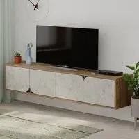 Spark 4 Door TV Unit with Storage - Gold Marble, Oak