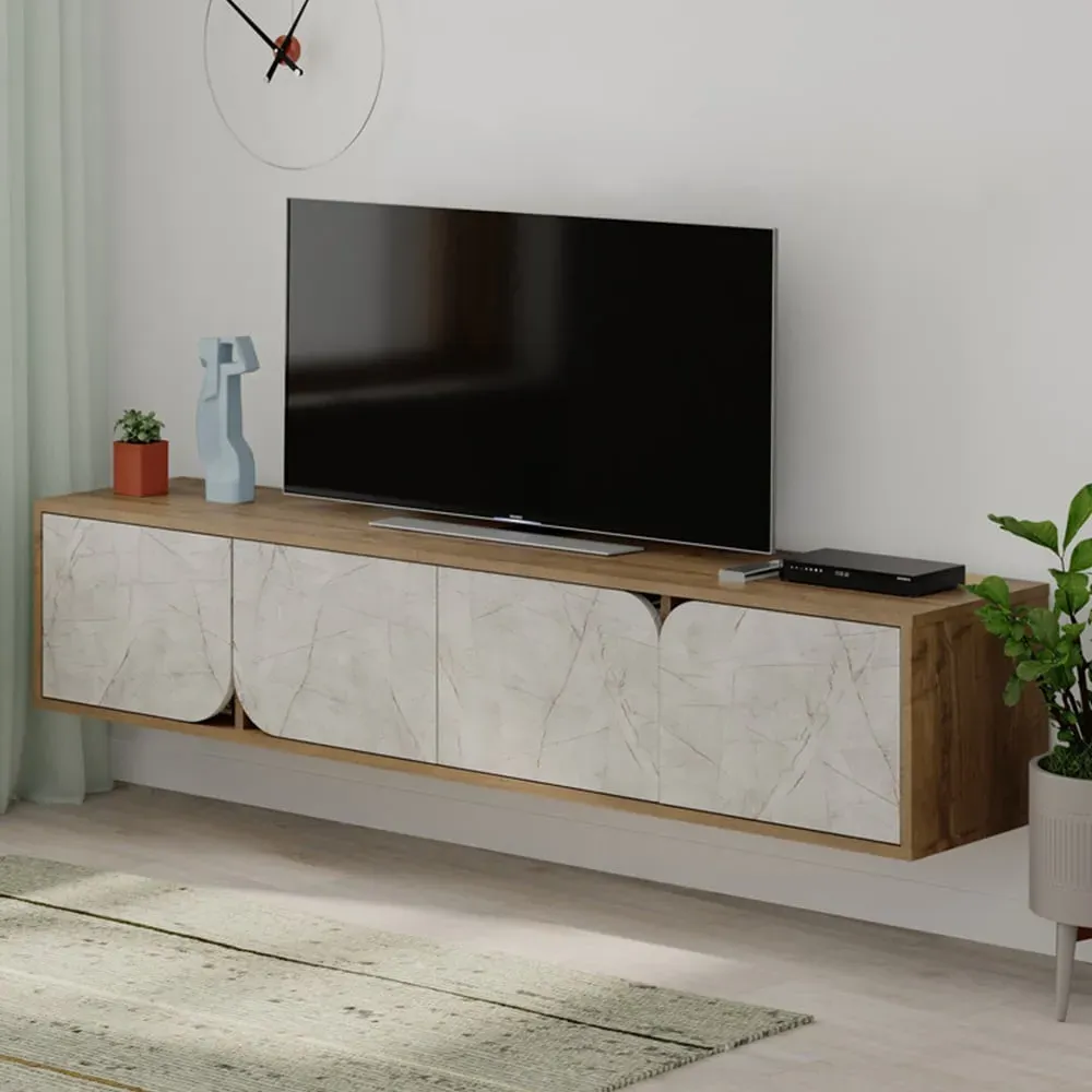 Spark 4 Door TV Unit with Storage - Gold Marble, Oak