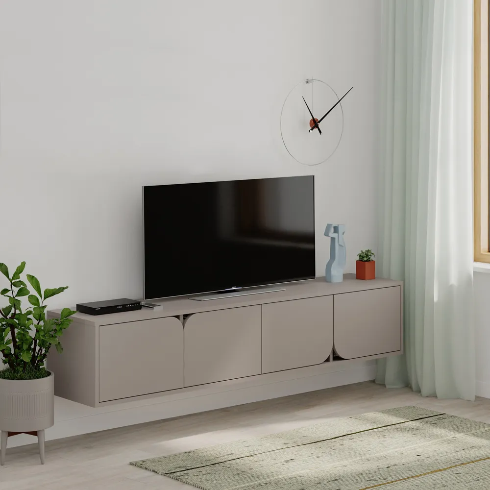 Spark 4 Door TV Unit with Storage - Mocha Grey