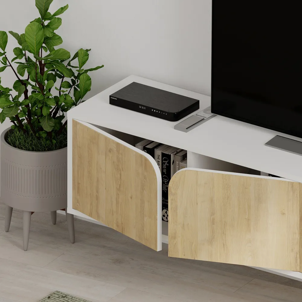 Spark 4 Door TV Unit with Storage - White, Oak