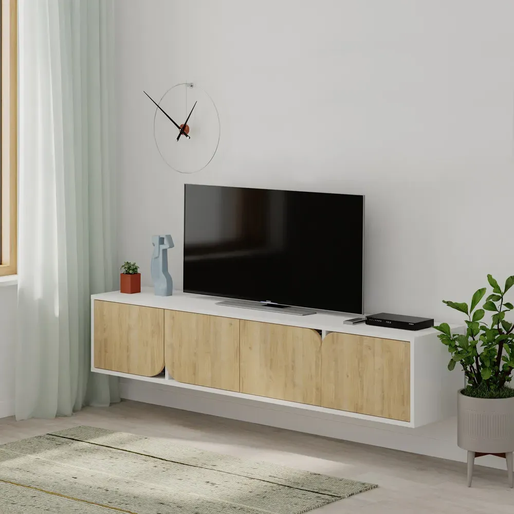 Spark 4 Door TV Unit with Storage - White, Oak