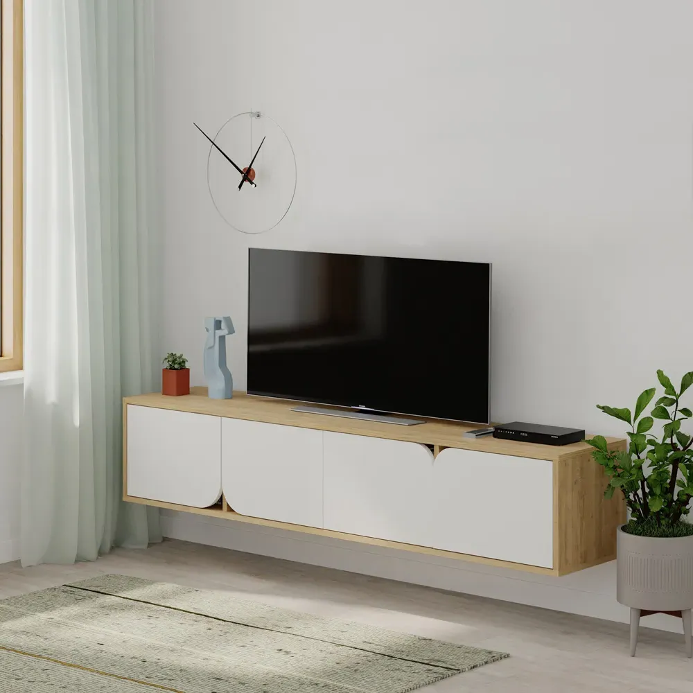 Spark 4 Door TV Unit with Storage - White, Oak