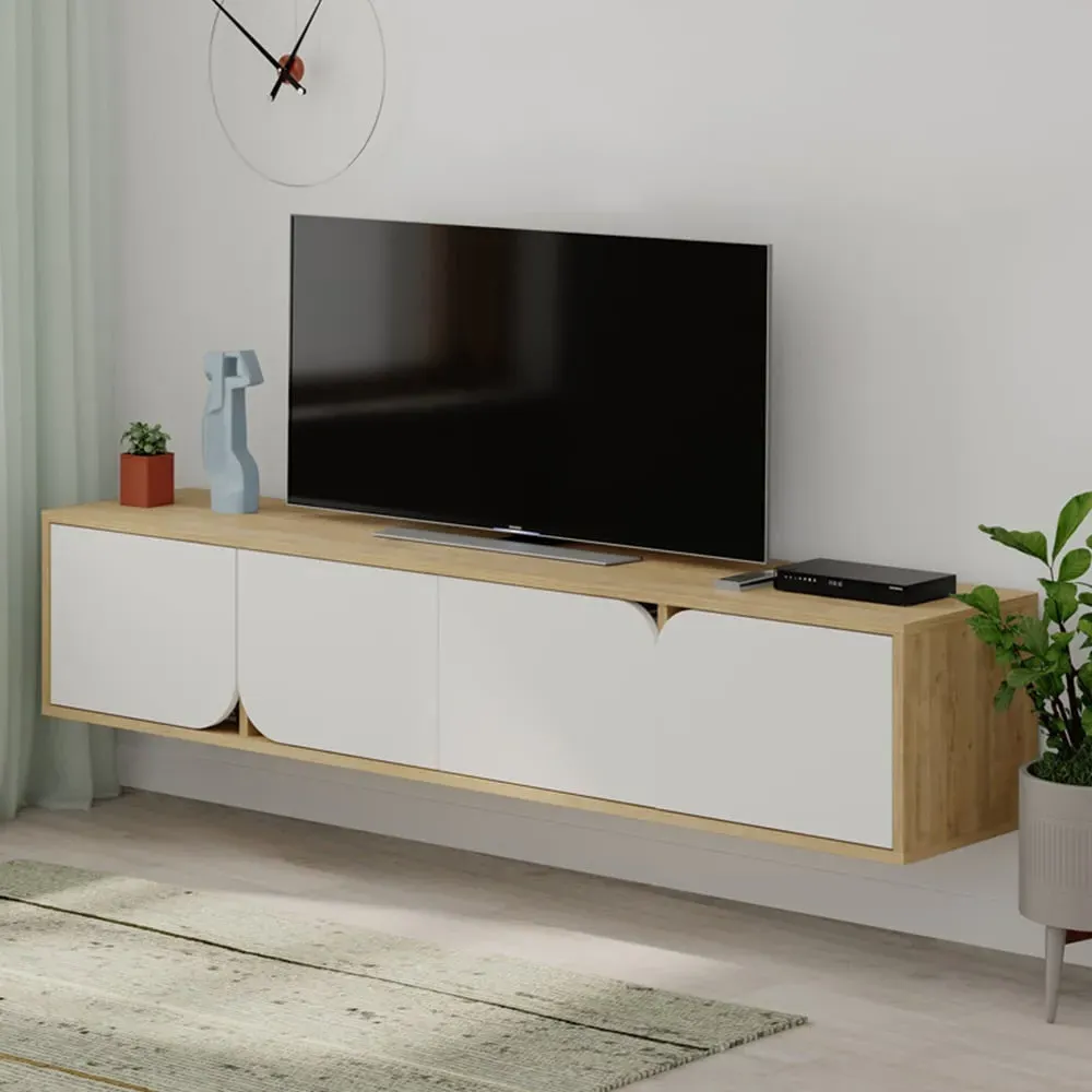 Spark 4 Door TV Unit with Storage - White, Oak